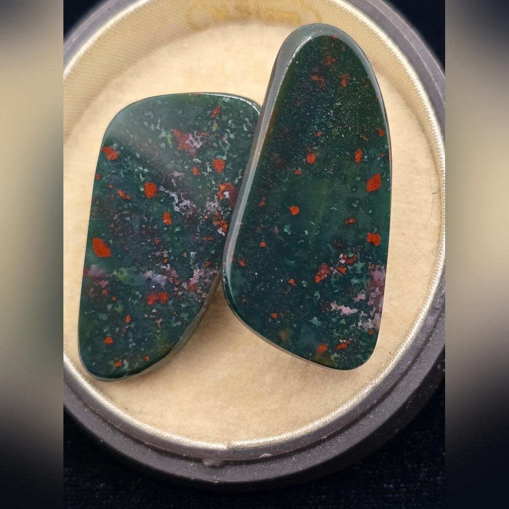 Large Bloodstone Slab Cufflinks Polished Natural